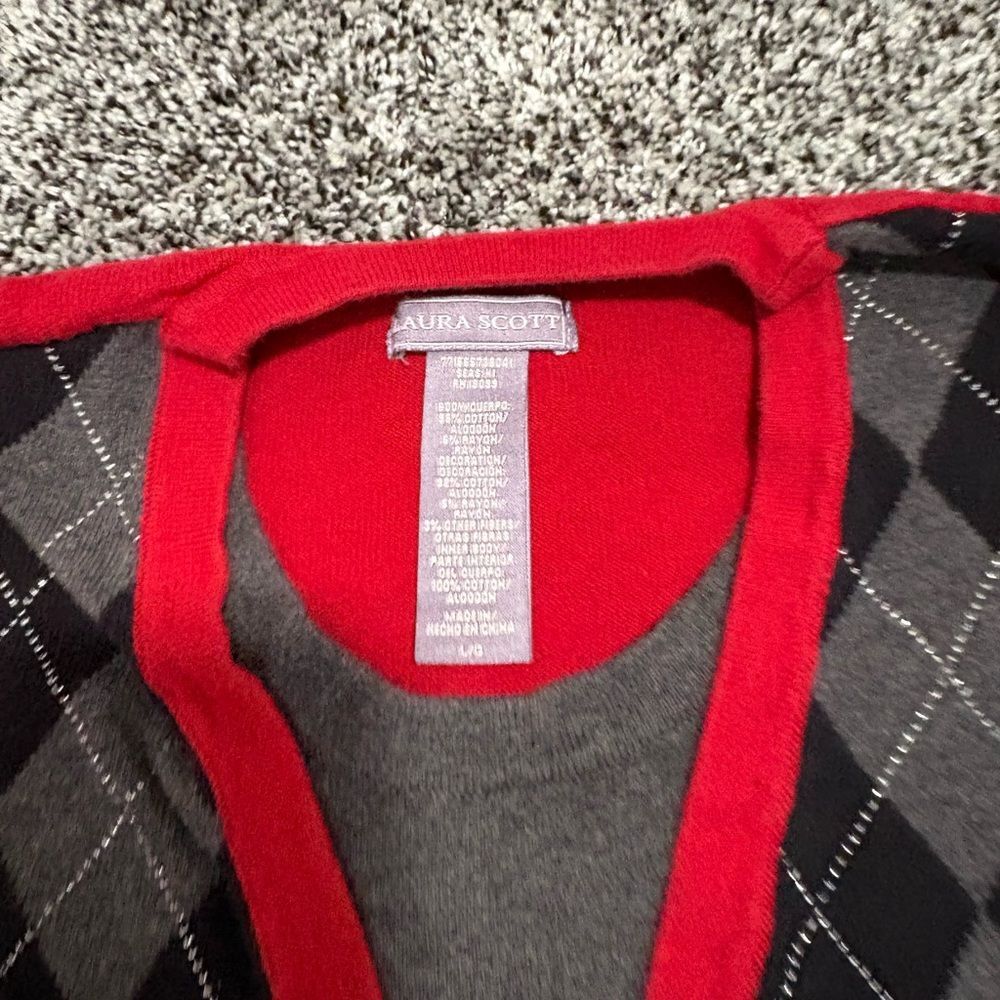 Laura Scott Red Argyle Women's Sweater size large - Picture 3 of 7